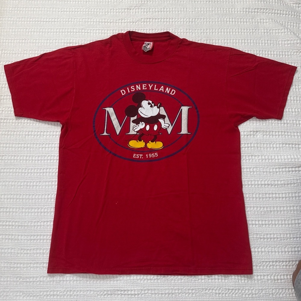 Vintage Disney Designs Mickey Mouse Disneyland Red Graphic Tee Made in USA XL